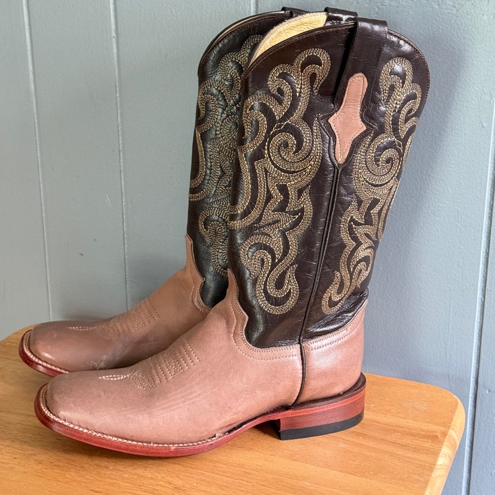 Ferrini Women's Square Toe Western Boots Mauve Taupe Chocolate Scroll 9.5B 1114